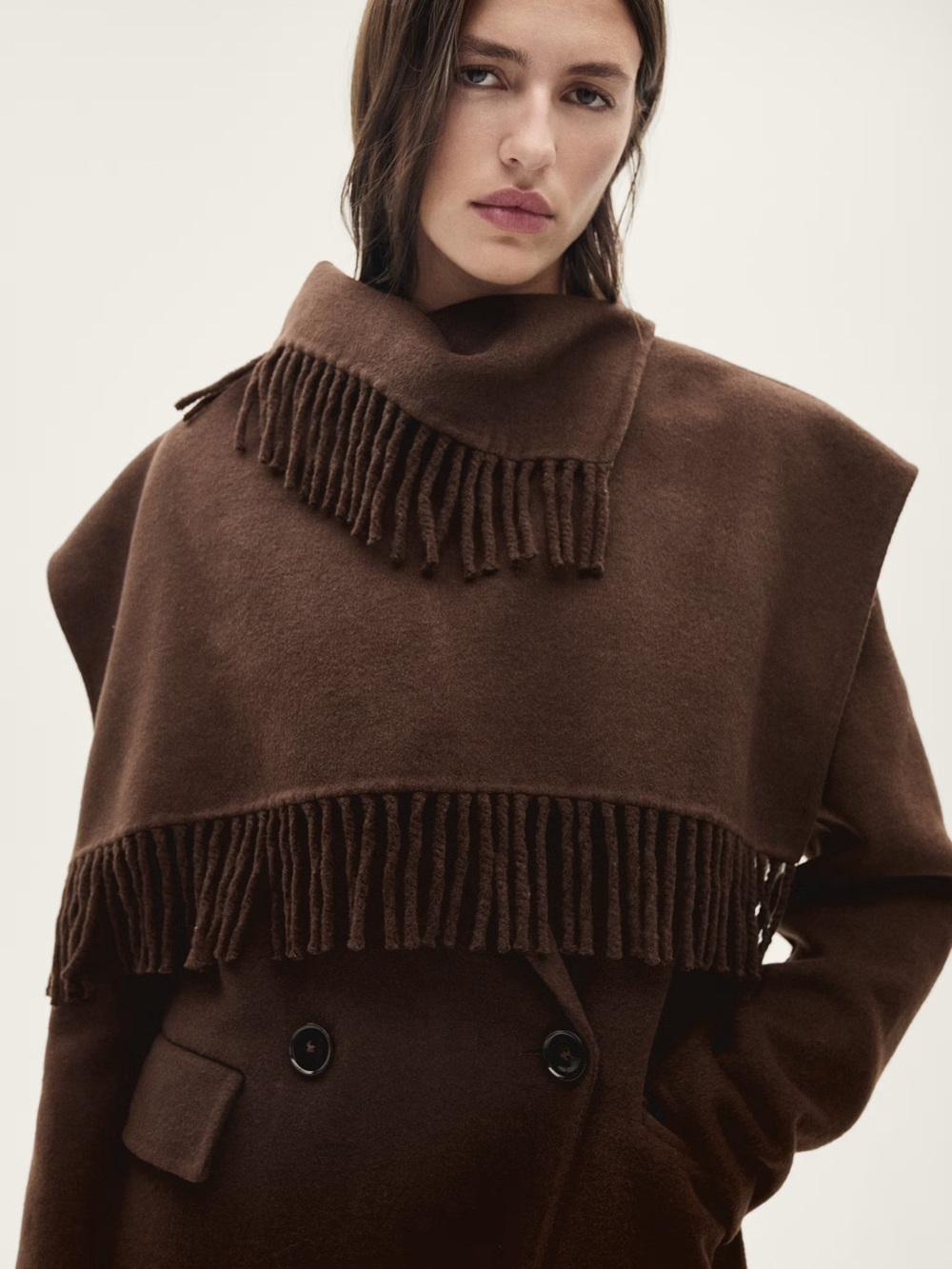 Mango WOOL COAT WITH FRINGED SCARF - Picture 8 of 11